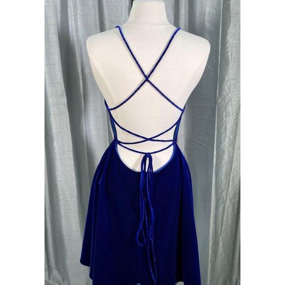 NWT Sz.2 JOVANI Open Back ROYAL BLUE VELVET Fit & Flare Cocktail Party DRESS - Picture 6 of 12